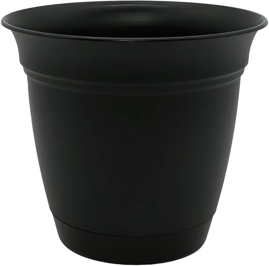 The HC Companies Eclipse Round Planter with Saucer - Outdoor & Indoor Plant Pot with Drainage Holes - Lightweight, UV-Resistant Plastic Pots for Plants, Flowers & Herbs (6" Black, Pack of 1)
