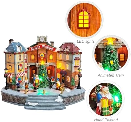 MOMENTS IN TIME Animated Santa’s Workshop Town Center 10.83” LED Lights, Moving Christmas Tree, 8 Classic Carols, Power Adapter Included Hand-Painted Polyresin Christmas Village