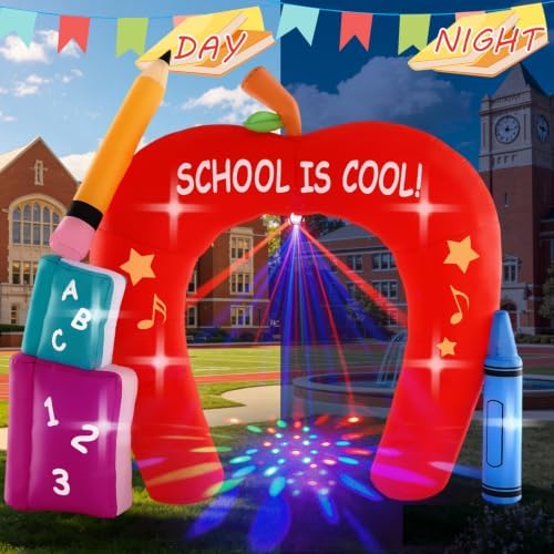10FT Back to School Inflatable Arch Outdoor Decoration with Color Rotating Lights, Waterproof Blow Up Apple Yard Lawn Patio First Day of School Party Decorations for Kindergarten Elementary School
