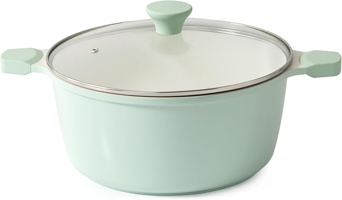 SENSARTE Ceramic Nonstick Stock Pot with Lid, 7 Quart, Green | Healthy Nontoxic Ceramic Coating, PFAS & PTFE Free, Compatible with All Stoves Including Induction Cooktops, Dishwasher safe.
