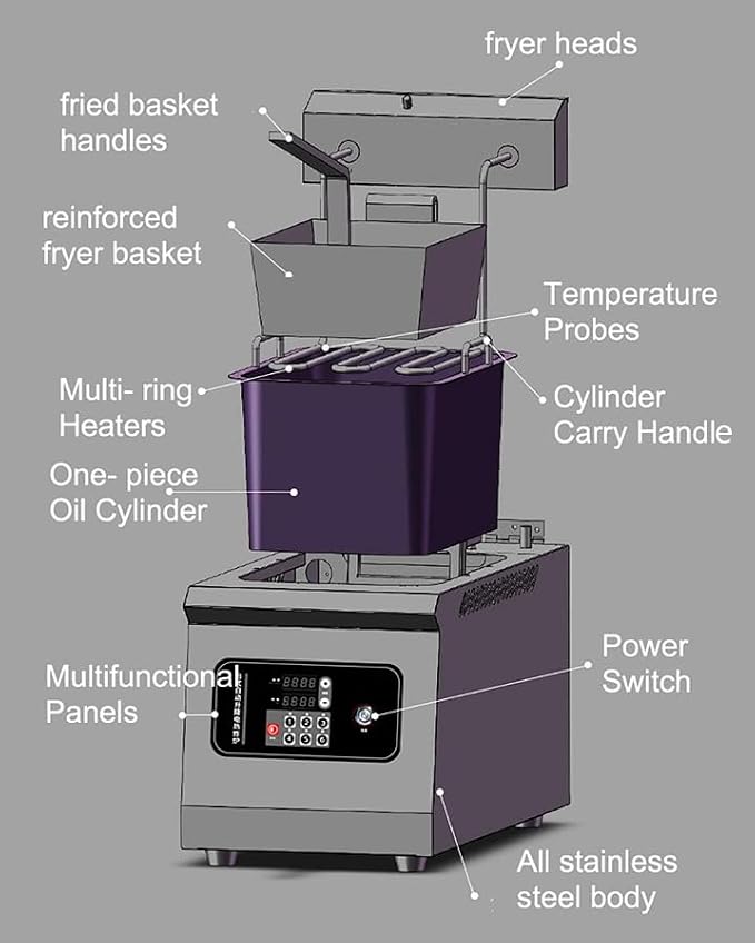 Automatic Lifting deep Fryer, Electric Commercial Counter-top Deep Fryer Tank, French Fries Frying Machine, Professional Timable deep Fryer, Intelligent Operation pa,Double 7000w