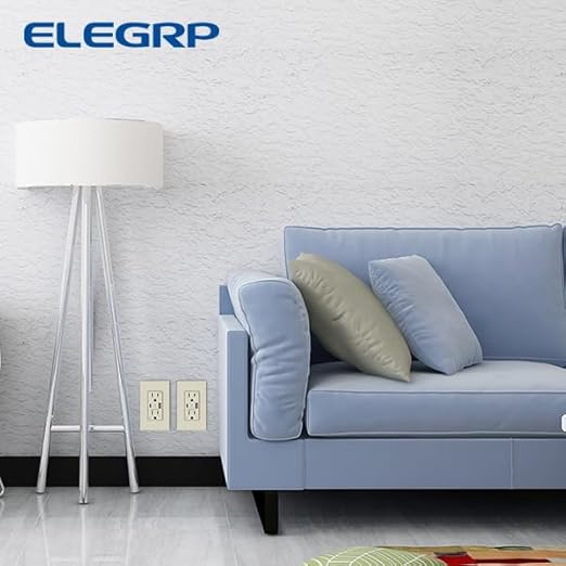 ELEGRP USB Charger Wall Outlet - USB A & C Ports, 15A Tamper Resistant, NEMA 5-15R, Wall Plate Included, UL Listed, 6 Pack, Matte Light Almond