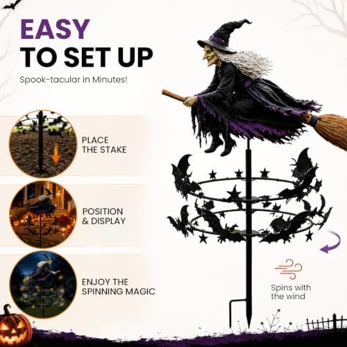 Wind Spinners Outdoor, Witchy Halloween Decorations, Kinetic Metal Spinner Stake for Garden, Lawn and Yard, Fall-Inspired Accent (3D/1PC)
