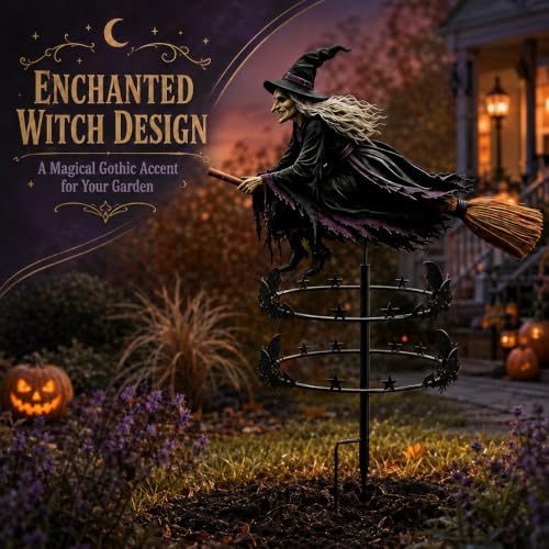 The Enchanted Witch Garden Wind Spinner | Halloween Outdoor Metal Yard Decor，2 Pcs