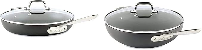 All-Clad HA1 Hard Anodized Nonstick Fry Pan 12 Inch Induction Pots and Pans, Cookware Black & HA1 Hard Anodized Nonstick Wok 12 Inch Induction Pots and Pans, Cookware Black