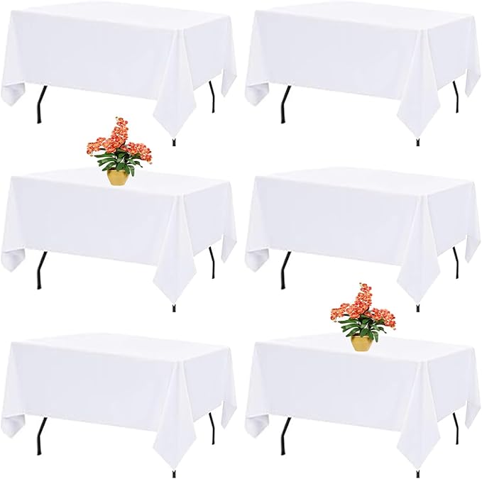 FINDYOU 6 Pack White Table Cloth Rectangle Table Cloths for 8 Foot Rectangle Tables 60 X 126 Inch Washable Polyester Tablecloth for Weddings, Parties, Banquet, and Daily Use