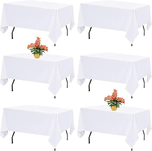 FINDYOU 6 Pack White Tablecloth Rectangle Table Cloths for 6 Foot Rectangle Tables 60 X 102 Inch Table Covers Washable Polyester Tablecloth for Weddings, Parties, Banquet, and Daily Use