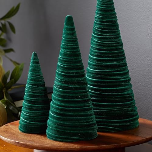 Your Heart's Content Emerald Velvet Trees Set of 3, (Emerald)