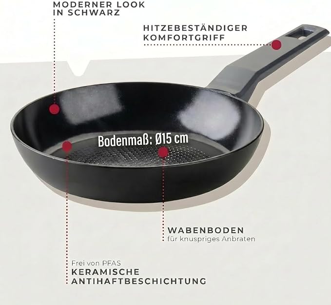 Fackelmann Statement ⌀20cm Frying Pan, Recycled Aluminium, Non-Stick, Grey | PFAS Free Ceramic Coating, Honeycomb Base Structure, Comfort Grip Handle, All Stoves Including Induction, 35.5x20x4cm