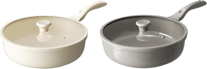Redchef Ceramic Frying Pan with Glass Lid, Nonstick Deep Saute Pan for All Stovetops, Healthy Cooking Pan, Ergonomic Handle, Fast Even Heating, Splatter Prevention, Oven Safe