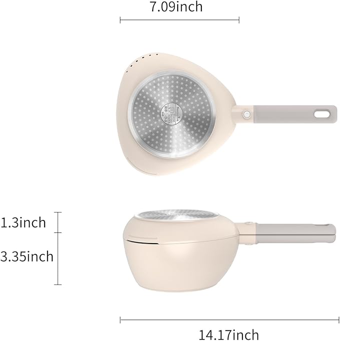 2QT Nonstick Saucepan with Skillet Lid & Steamer, 3-in-1 Multipurpose Ceramic Sauce Pan for all cooking needs, Built-in Strainers, Fits All Stovetops & Dishwasher Safe
