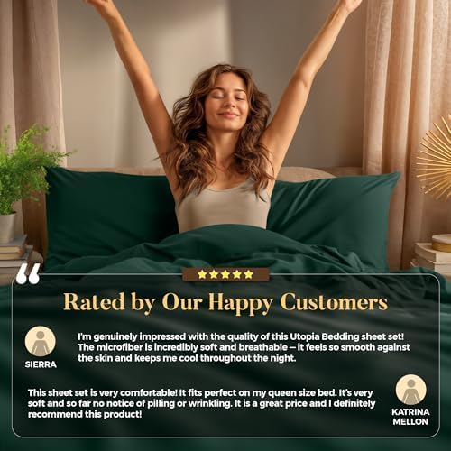 Utopia Bedding Queen Size Sheet Set – 4 Piece Bed Sheets, Soft and Breathable Microfiber, Includes 1 Fitted Sheet, 1 Flat Sheet and 2 Pillowcases – Oeko Tex (Emerald Green)