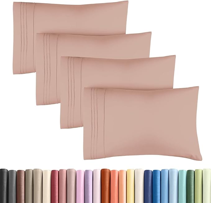 King Standard Pillow Cases Set of 4 - Soft Hotel Quality Pillowcase Covers - Comfy Bedding for Women, Men, Kids & Teens - Machine Washable Pillow Protectors - 4 Piece Set - King Standard Size Mauve