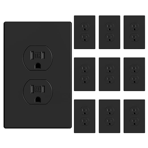 AIDA 10 Pack Matte Black Standard Duplex Electrical Wall Receptacle Outlet, 15A 125V, 2 Pole 3 Wire, Tamper Resistant, NEMA 5-15R, Self-Grounding, Wall Plate Included, UL Listed