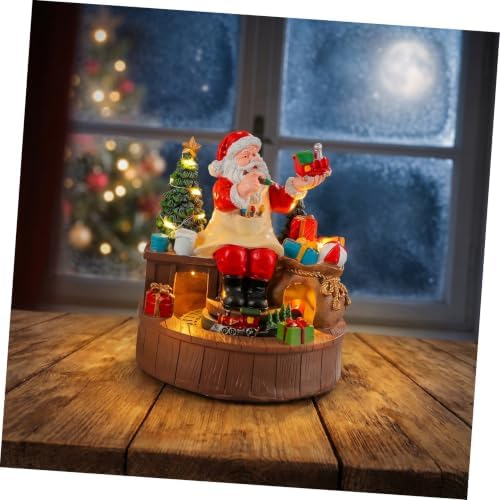BESPORTBLE Resin Santa Claus Musical Box with LED Lights and Rotating Train