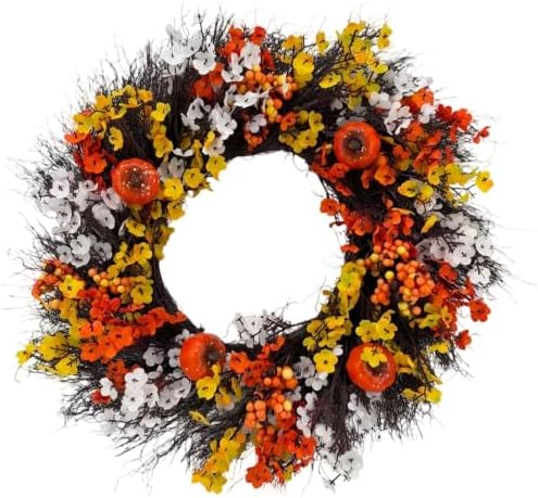 Rotating Naturals Seasonal Floral Ring for Home Entryways and Celebrations in Elegant Style (Orange, 40cm)