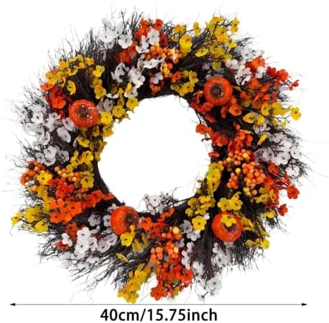 Rotating Naturals Seasonal Floral Ring for Home Entryways and Celebrations in Elegant Style (Orange, 40cm)