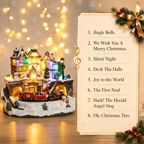MUMTOP Christmas Houses, Light Up Christmas Village with Train and Music