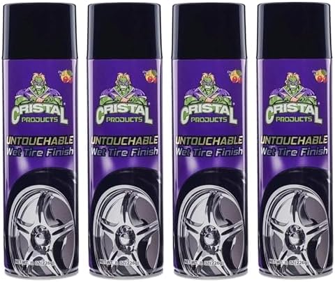 Cristal Products Untouchable Tire Shine Spray – Long-Lasting Wet Tire Finish for Deep Gloss & Protection – Waterproof Tire Shine, Easy Application, Premium Tire Cleaner Shine 8oz (4PK)