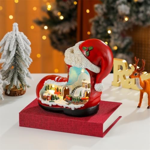 Christmas Indoor Accent with Lighted Village in Red Boot Form
