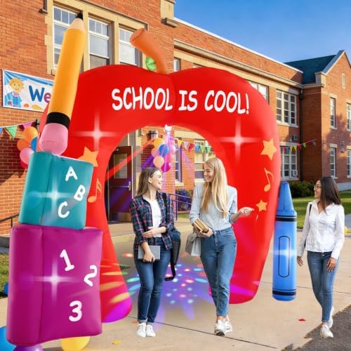 10FT Back to School Inflatable Arch Outdoor Decoration with Color Rotating Lights, Waterproof Blow Up Apple Yard Lawn Patio First Day of School Party Decorations for Kindergarten Elementary School