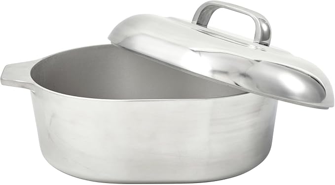 IMUSA USA Heavy Duty Cajun Oval Aluminum Roaster 15, Silver | Mirror-Polished Finish, Removable Steamer Inserts and Side Handles, Heats Quickly and Evenly, Ideal for Roasting and Steaming