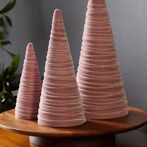 Blush Velvet Trees Set of 3, Winter Mantel Accent, Coquette Room Decor, Aesthetic, Cozy Gift for, Neutral Home Accent, Valentine's (Blush)