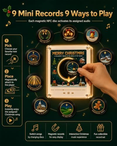 Christmas Magnetic Fridge Vinyl Music Box NFC Player with 9 Mini Records