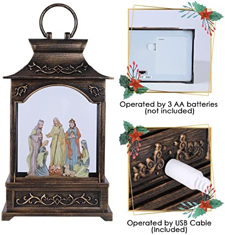 VCUTEKA Christmas Snow Globe Lantern, Jesus in Musical Lantern with USB or Battery Operated Lighted LED Water Glittering Music Playing for Christmas Home Decor Xmas Gift