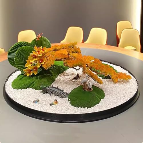 Tablescape Hotel Dining Table Large Round Rotating Table Simulated Bonsai Landscape Decoration Chinese Bonsai Landscape Decoration Round Table Simulated Landscape(90cm)