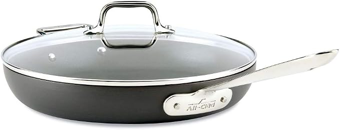 All-Clad HA1 Hard Anodized Nonstick Griddle 11 x 11 Inch Pots and Pans, Cookware Black & HA1 Hard Anodized Nonstick Fry Pan 12 Inch Induction Pots and Pans, Cookware Black