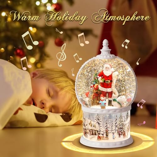 DGSCAK Christmas Snow Globe Lantern with 8 Music, 12" Vintage Carriage Glitter Lighted Water Snow Globes with 6H Timer, USB/Battery Operated, Xmas Table Centerpiece Home Decor