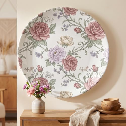 Rose Decorative Plates 8 Inch Botanical Floral Summer Wall Art Plates with Stand Home & Office