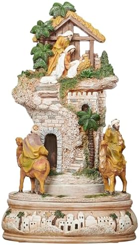 Roman Musical Rotating Nativity Scene, 12" Lighted Christmas Village Nativity Display, Plays “Silent Night”, Battery Operated Holiday Decor