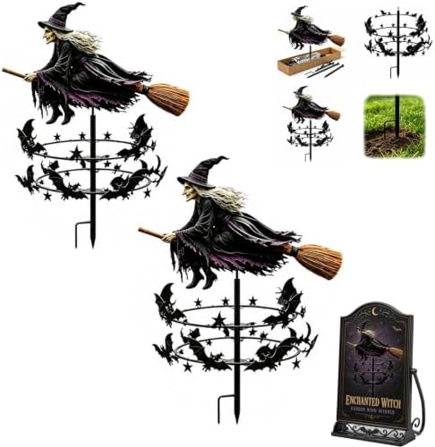 The Enchanted Witch Garden Wind Spinner | Halloween Outdoor Metal Yard Decor，2 Pcs