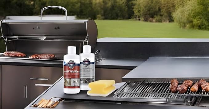 CLEAN MY STEEL Stainless Steel Rust Remover and Protector Kit, NSF Certified, 8.5 oz, Includes B570 Rust Remover, B580 Cleaner and Protector, Sponge and Gloves