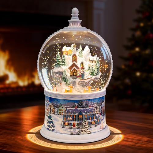 Large Christmas Snow Globes, Village Snow Globe Christmas Lantern,Rotating Train,Musical Glitter Globe,10.2 Inch, LED Lights,USB&Battery Operated, Christmas Decoration Gift for Home