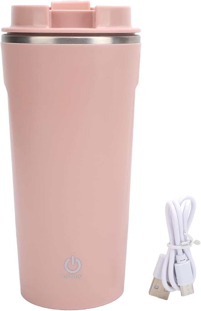 Generic Self Stirring Coffee Mug, Rechargeable Stainless Steel Auto Mixing Cup with Lid, 400ml IP6 Coffee Stirring Cup, Rechargeable Self Mixing Cup for Office Car Home Use, Pink