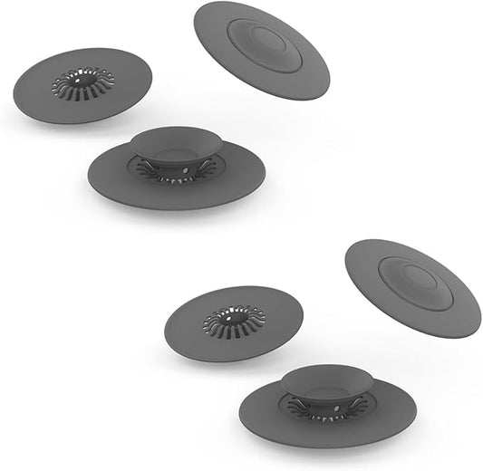 2 Pack 4.2-Inches Silicone Bathtub Drain Stopper Plug, Universal Sink Stopper, Anti-Odor Sink Plug, Floor Drain Cover, Bath Tub Plug, Rubber Drain Stopper for Kitchen, Bathroom, Laundry (Gray)