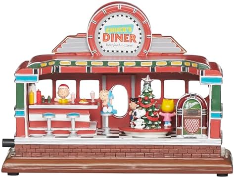 Roman 8" H Lighted Peanuts Diner Scene, Musical Rotating Christmas Decoration with Snoopy & Friends