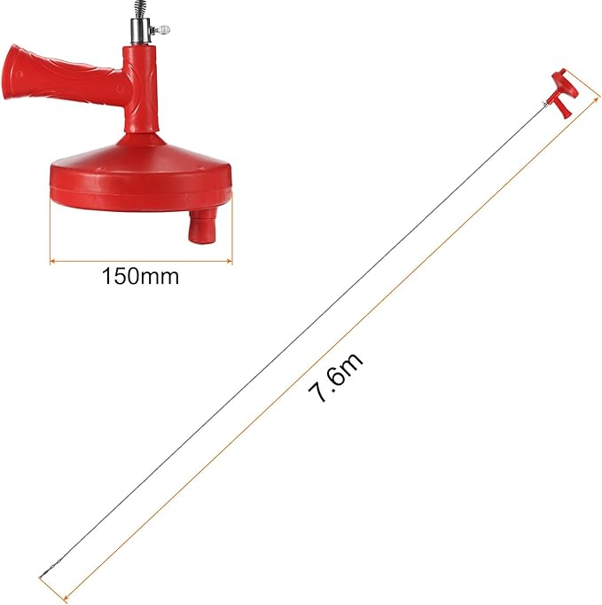 HARFINGTON Drain Augers 25 Ft Stainless Steel Flexible Plumbing Auger Hair Drain Cleaner Tool Toilet Auger Clog Remover Tool for Kitchen Bathroom Shower Sink Toilet Bathtub, Red