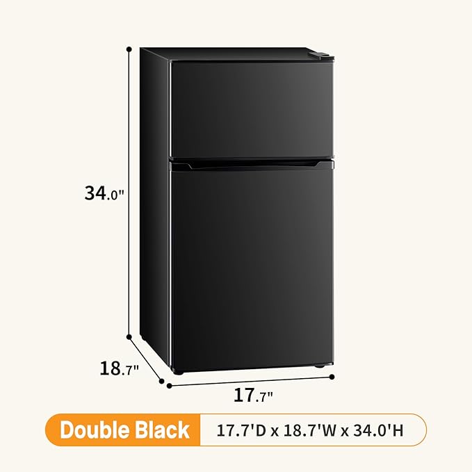 NEWBULIG Mini Fridge with Freezer 3.2 Cu.Ft Small Refrigerator for Office, Dorm, Small Fridge with Adjustable Thermostat, Energy Saving, Dual Door, Black