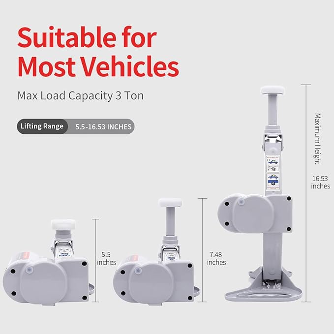 Trihelper Electric Car Jack Kit 12V Trailer Floor Jack Stands Set 3 Ton Vehicle Scissor Car Lift for Tire Change and Road Emergency with Impact Wrench