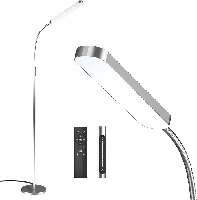 Wio-Mio 15w/1000lm Bright LED Floor Lamp with Stepless Adjustable 3000K-6000K Colors and Dimmer, Remote and Touch Control Reading Lamp, Adjustable Floor Lamp for Living Room