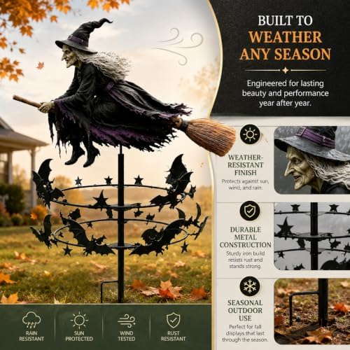 The Enchanted Witch Garden Wind Spinner, Metal Halloween Yard Stake, 3D Kinetic Outdoor Decor (3D * 1PC)