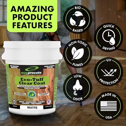 Eco-Tuff Finish Polyurethane Clear Coat - Non-Toxic Wood, 5 Gallon, Matte