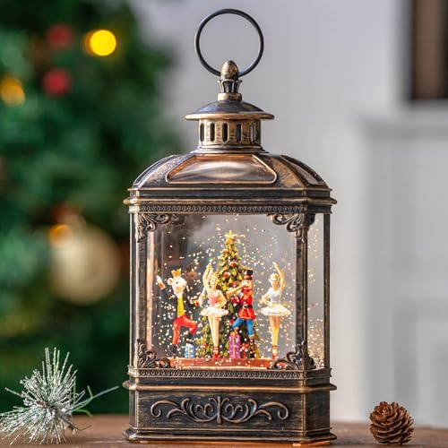 Christmas Snow Globe Lantern Lighted Nutcracker Ballet Stage Scene Musical Snow Water Lantern Swirling Glittering Home Decoration and Gift, Battery Operated or USB Powered