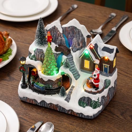 Kisangel Lighted Christmas Village Houses, Music Snow Villages Figurine