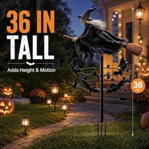 Enchanted Witch Garden Wind Spinner, 36 in Metal Halloween Yard Stake，3PCS
