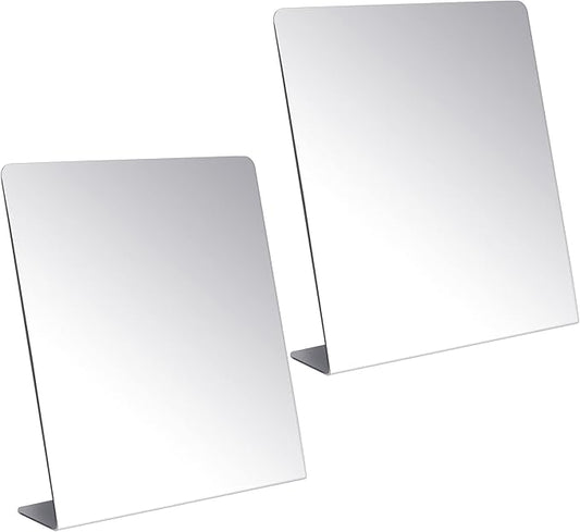 Amyhill 2 Pcs Counter Top Mirror Freestanding Single Self-Portrait Mirror Single Sided Acrylic Desk Glass for Tabletop Bedroom Office Bathroom Home Dorm (8.5 x 9 Inch)